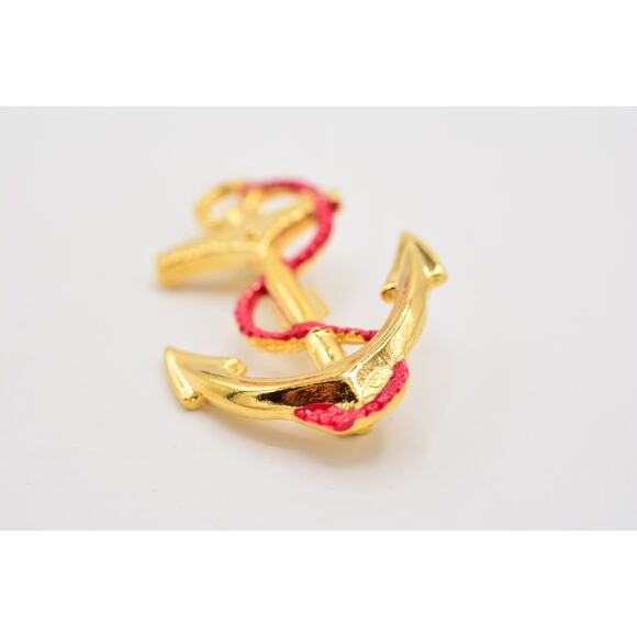 Vintage Pin Brooch Anchor Sailor Nautical Red Enamel Gold Tone 1980s NOS BinA5 - Picture 9 of 12